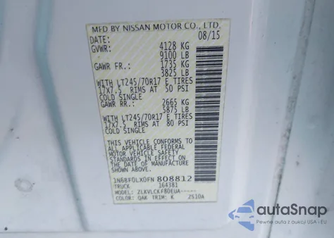 2015 Nissan Nv Cargo Nv2500 Hd S V6 из США, поврежденный, VIN 1N6BF0LX0FN808812